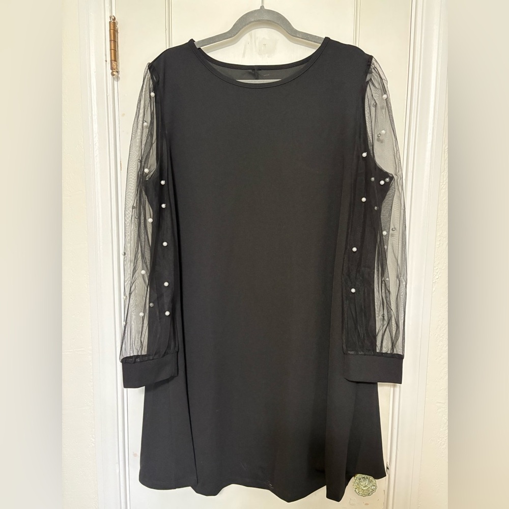Black Dress with Sheer Pearl Sleeves